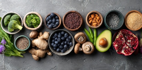 Assortment of Healthy Superfoods and Ingredients for a Balanced Diet.