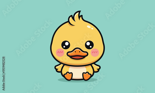 Cute little yellow duckling vector illustration with pink cheeks