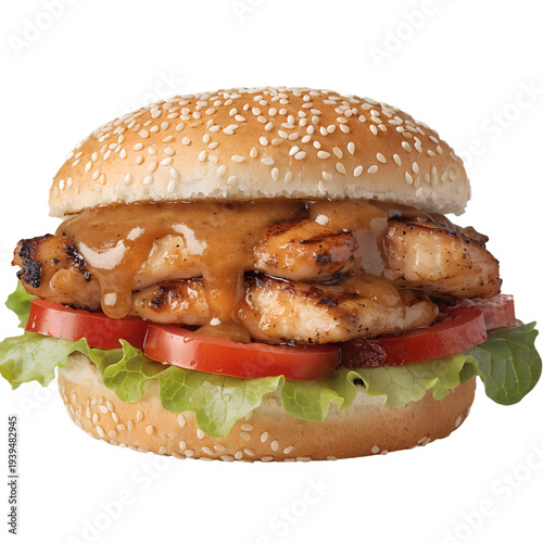 Delicious grilled chicken burger isolated png 