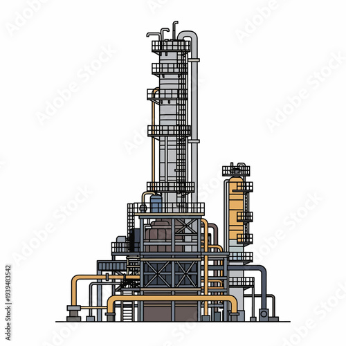 Industrial Plant with Pipes and Towers.
