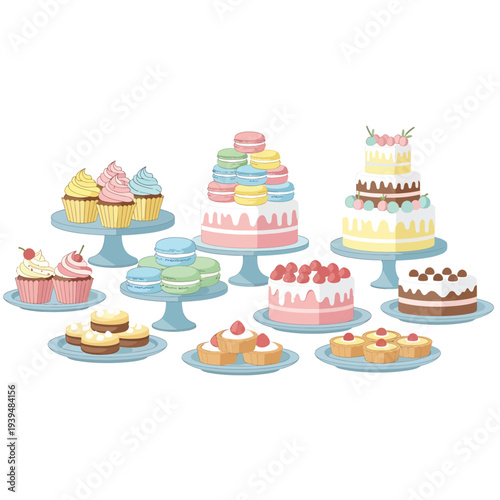 Colorful Cakes on Display Stands.