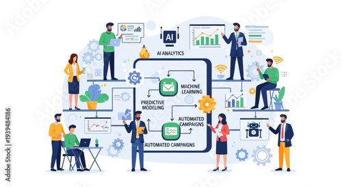 Business professionals working with AI machine learning analytics