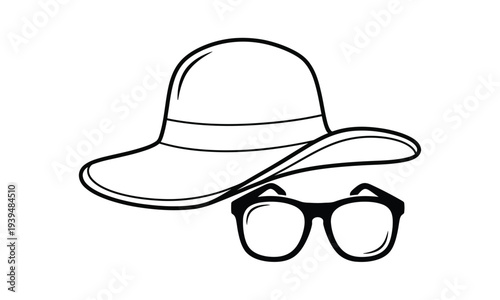 Summer hat and glasses, vacation accessories, stylish disguise