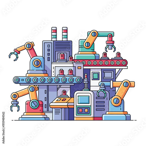 Industrial Robots in Manufacturing Facility.