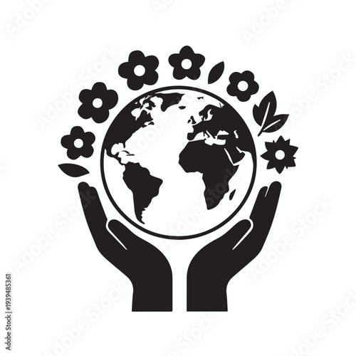 A person is holding a 3d green globe map in their hands to represent a global business concept of caring for nature and an eco environment to save the planet and world peace