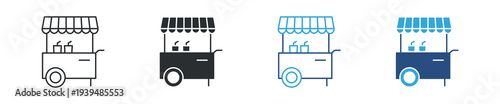 Street Food Cart Icon Set, Mobile Beverage Stand Illustration, Small Business Vendor Symbol, Vector Illustration