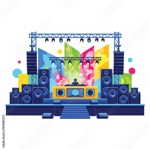 Concert Stage with Speakers and Lights.