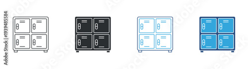 Storage Locker Cabinet Icon Set, Secure Compartment Furniture, Organization Storage System Symbol, Vector Illustration