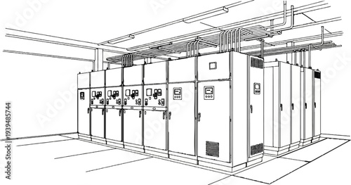Industrial electrical switchgear and conduit system in a linear arrangement