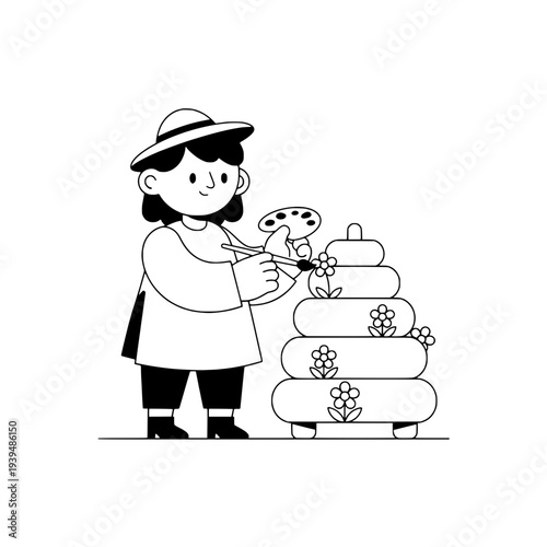 Minimalist Beekeeper Illustration Element or Line Art Apiary Design Element