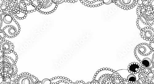 Ornate frame of flowing pearl necklaces with concentric circles and rings