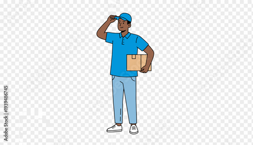 Delivery Man in Uniform Holding Package Box, Courier Service, E-commerce Logistics, and Fast Shipping Concept