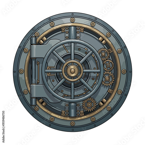 Vintage Mechanical Safe Door with Gears.