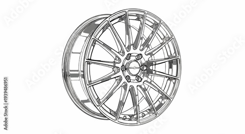 Polished alloy car wheel with intricate spoke design and center cap