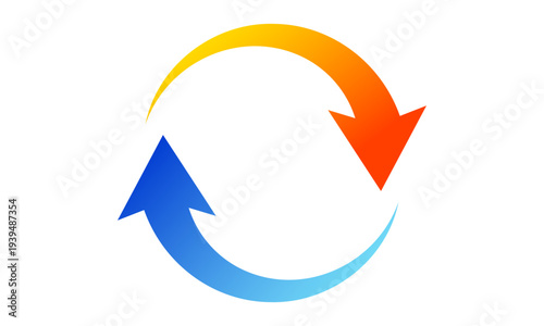 オレンジと青のグラデーションが美しい循環矢印のイラスト
