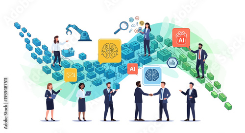 Business professionals using AI technology for automation and data analysis