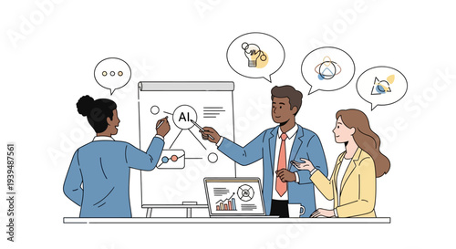 Team discussing AI technology in modern office setting