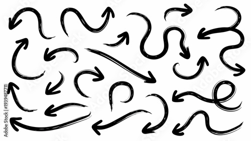 Dynamic sketch arrows with motion lines on white background