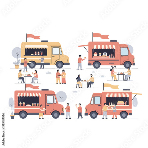 Food Trucks with Customers and Staff.