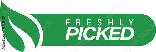 Freshly picked organic label with leaf graphic for farm market produce and natural ingredient branding