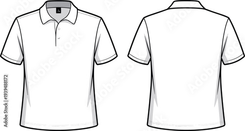 Mens polo shirt vector template, front and back view, casual short sleeve clothing design, fashion apparel mockup illustration