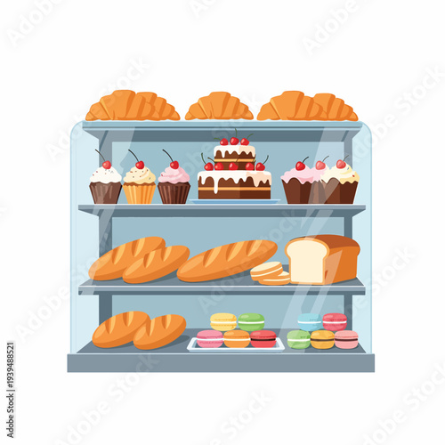 Bakery Display with Pastries and Cakes.