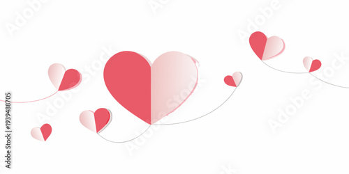 Floating paper hearts in shades of pink and white a romantic design