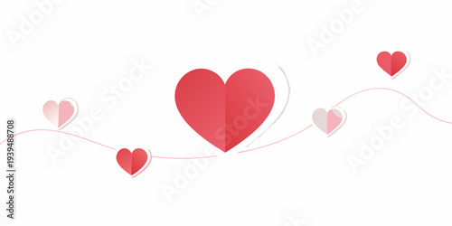 Floating red and pink hearts connected by a delicate curving line