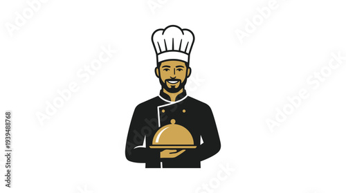 Elegant Chef Holding Serving Dish Luxury Restaurant Logo Vector