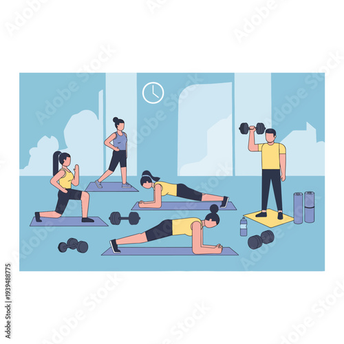 People Exercising in a Gym Together.
