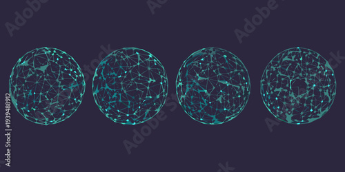 Four teal interconnected ovoid structures against a dark blue background