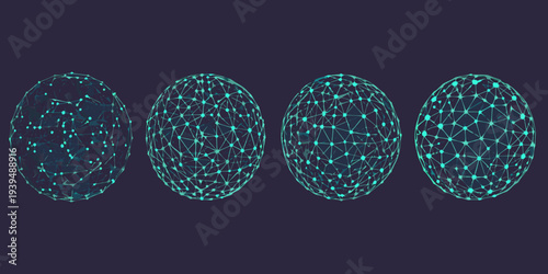 Four stages of egg development depicted as glowing networked structures