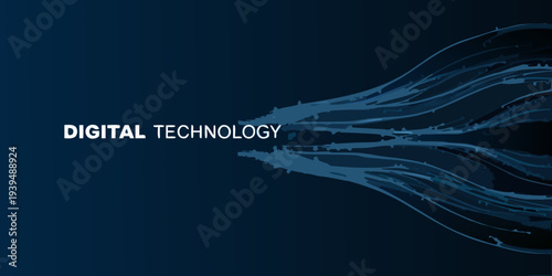 Abstract digital technology background with flowing lines and dark blue tones