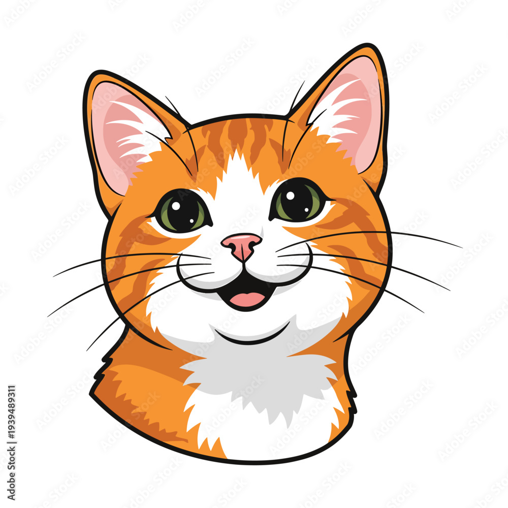 Fototapeta premium Orange Cartoon Cat Face with White Markings.