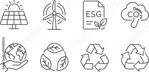 Eco friendly icons set for sustainable energy and environment