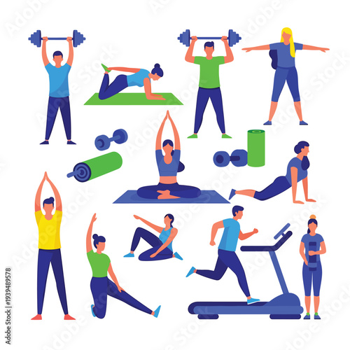 People Exercising with Fitness Equipment and Routines.