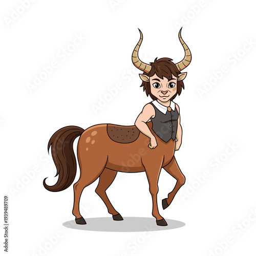 Cartoon fantasy creature with human upper body, horse lower body and horns