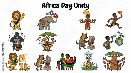 Africa Day Unity Celebration Diverse People Animals Culture