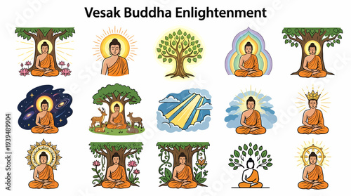Buddha Enlightenment - Vesak Day Celebration Icons