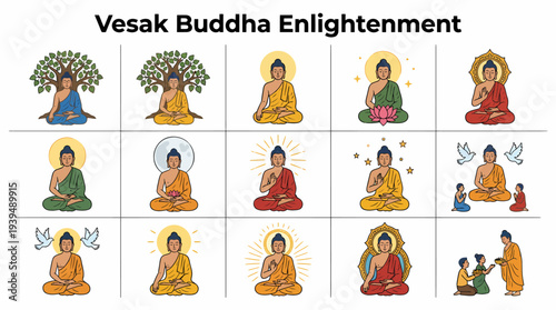 Buddha Enlightenment Collection - Vesak Celebration Icons