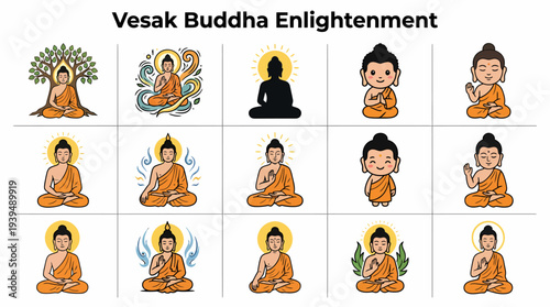 Buddha Enlightenment Collection: Vesak Celebration Icons