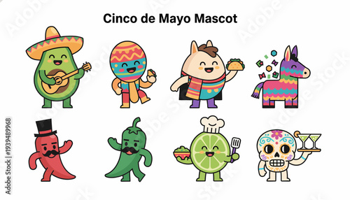 Cinco de Mayo Cartoon Mascot Characters Collection
