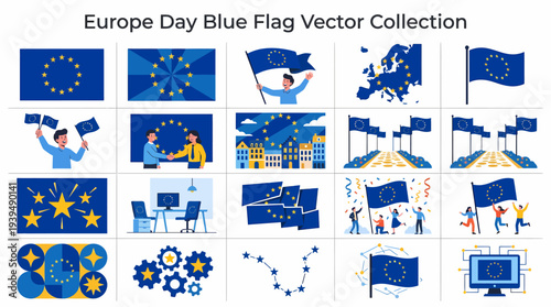 Europe Day Blue Flag Vector Collection - EU Symbols
