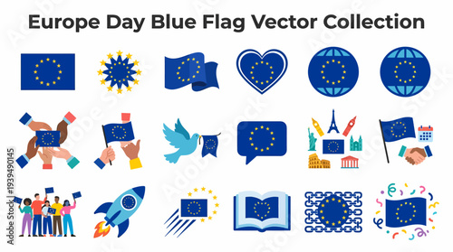 Europe Day Blue Flag Vector Collection - EU Symbols