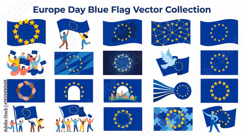 Europe Day Blue Flag Vector Collection - Unity & Celebration
