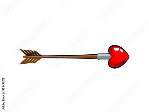 cupid's arrow with a red heart-shaped tip. Symbol of love, romance and Valentine's Day. Isolated on white.