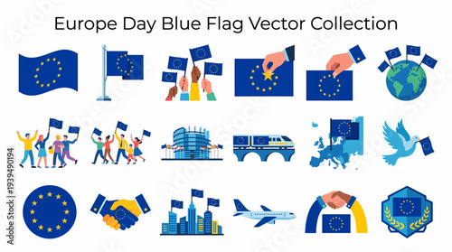 Europe Day Blue Flag Vector Collection