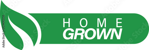 Home grown natural sticker featuring leaf graphic for artisanal garden produce and domestic organic food branding