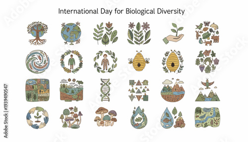 International Day for Biological Diversity Icons - Nature & Ecosystem