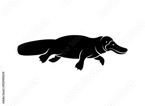 silhouette Australian platypus. Minimalist animal icon representing unique Australian wildlife and nature. Flat vector illustration isolated on white.